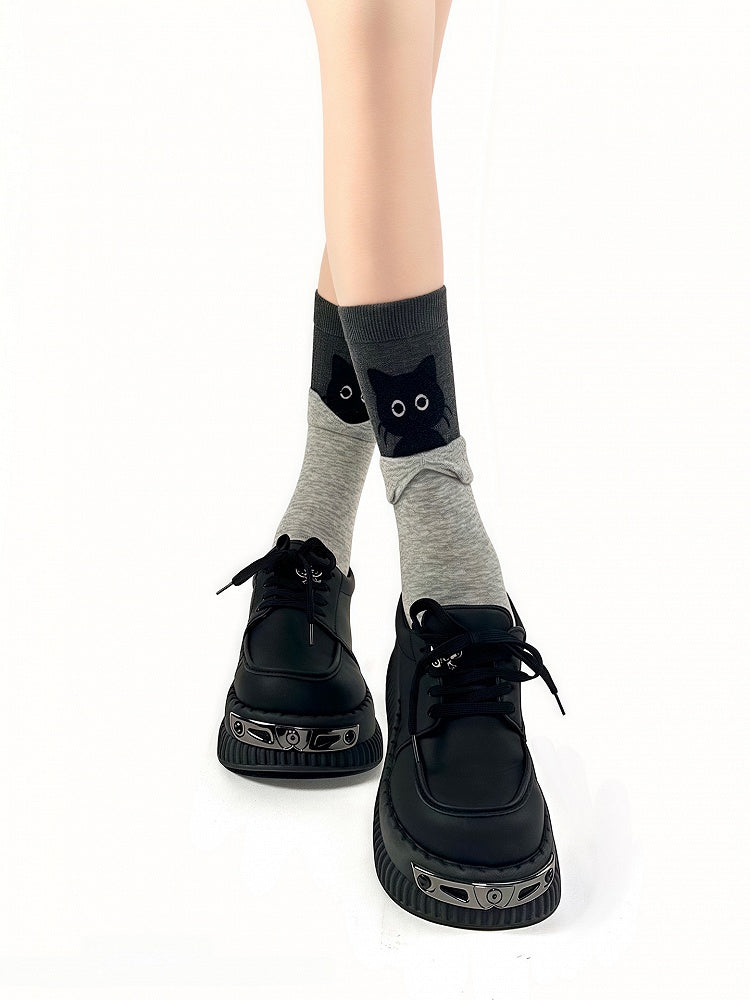 Kitty Design Pattern Cotton Socks with Cute 3 Colors Foldable Cuff