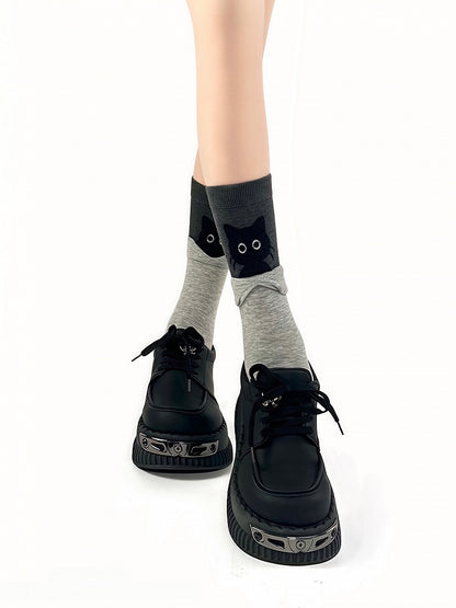 Kitty Design Pattern Cotton Socks with Cute 3 Colors Foldable Cuff