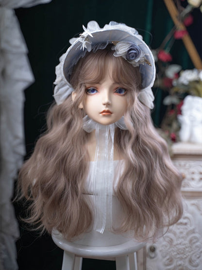 Mit Perückenpony, 72 cm Länge, gewellter Champagner-Vorhang