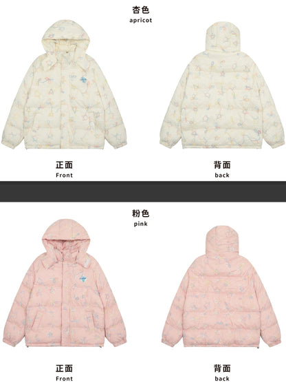 Milchweiß/Rosa dicke Kapuzenjacke mit Sternen und Schleifen