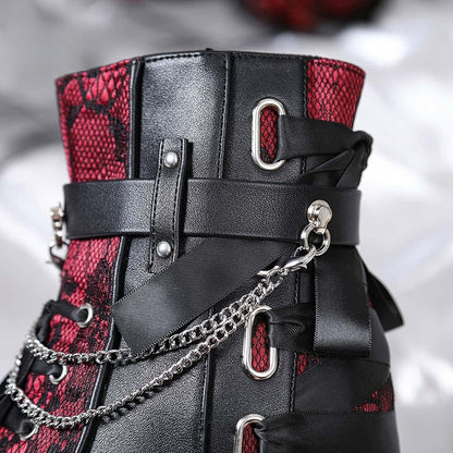 Platform Gothic Block Heel Style in Decor Black Chain High Boots Multi Removable Red System Fastening