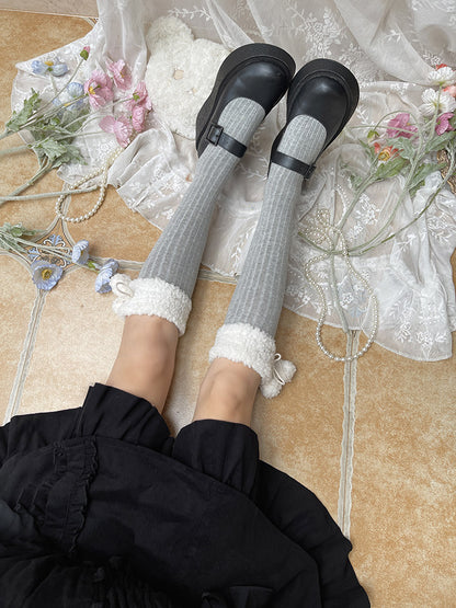 Lolita Pompons Baumwollstrümpfe mit Fleecebündchen