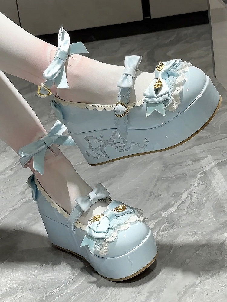 Details Plattformen Löffel Süße Bowknot Blau Lolita Verziert