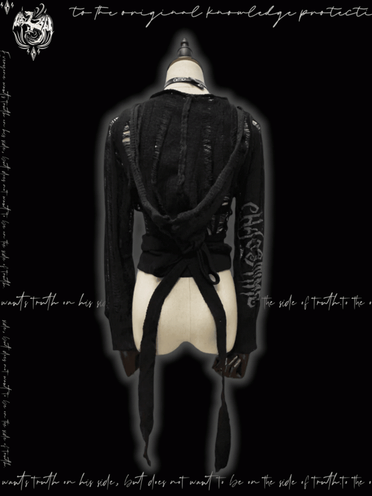 Strap Punk Schwarz Distressed Löcher mit Kapuze Strickjacke Glamouröse Selbst-krawatte