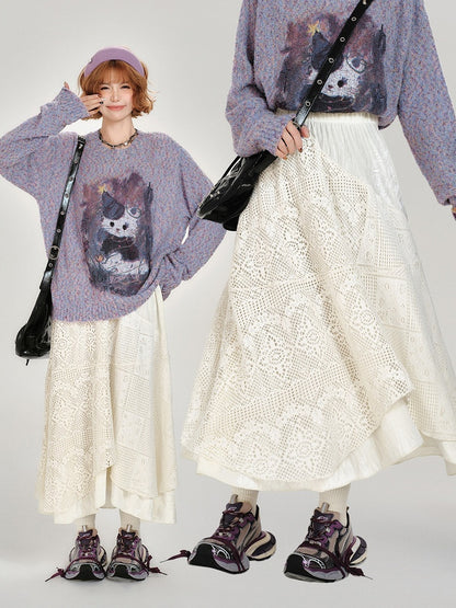 Retro Asymmetrical Design White Lace Skirt - Girlyhalo