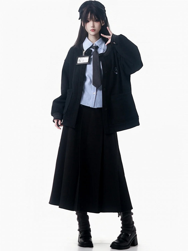 Skirt - Box Tea Black Pleat Length Academic Elegance Style