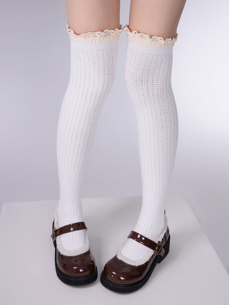 Knee Trim Stockings Black/Gray/White Slimming Over Lace