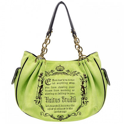 Vintage Green Gothic Lettering Embroidered Tote Bag with Chain Strap