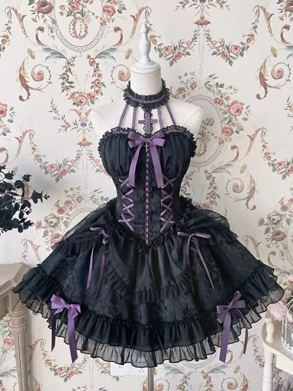 Cross Belle Rosa Neckholder-Korsettkleid Balletcore Lolita JSK