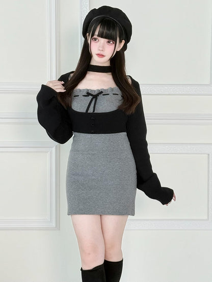 Set: Gray Top Two-Piece Slip Dress Underbust Refined Jirai with Kei Black