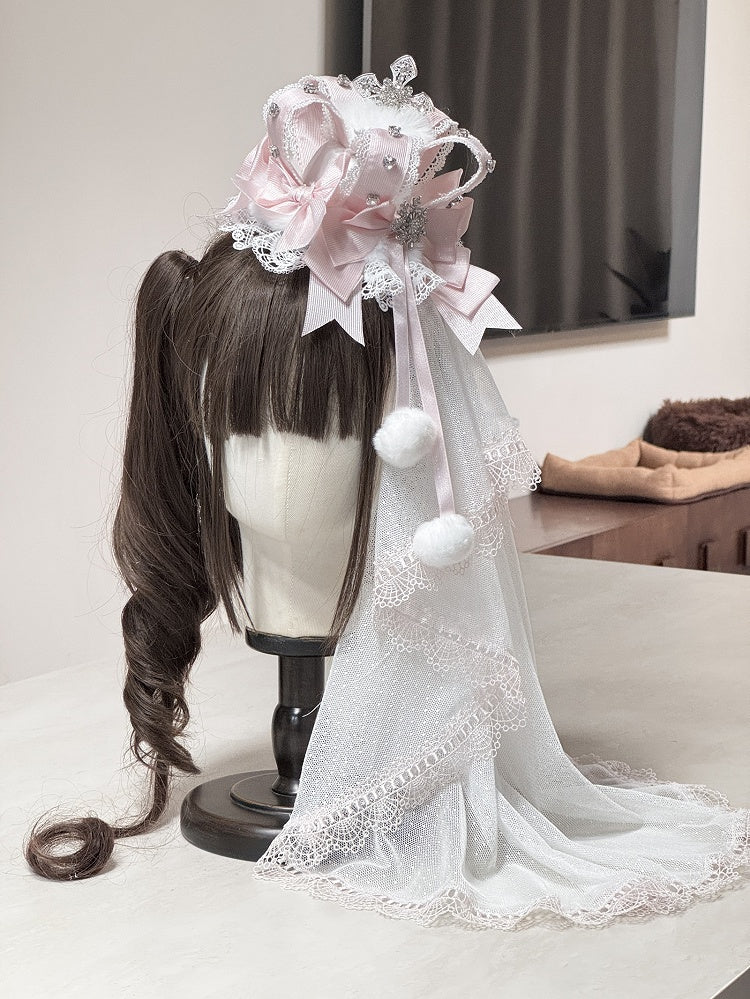 6 with (Pom-Pom Head Mini Veil Color Hat Options Accents) Lace Lolita