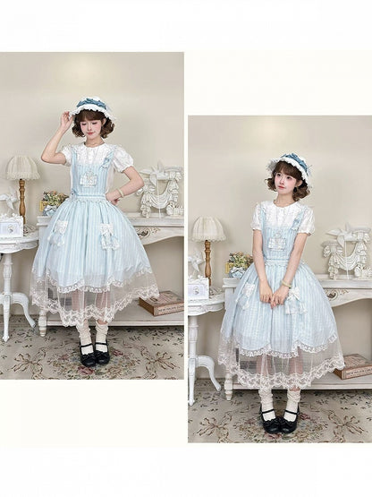 Summer Beach Blue White Lace Overlay Lolita Dress - Liz Bird