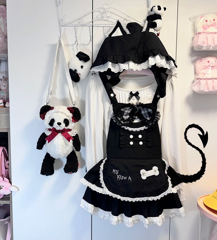 with Tiered Hat Cute Dress Ear Apron Detail Cat Alternative Suspender Black Detachable