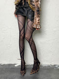 Y2K Black Crisscross Banded Tights