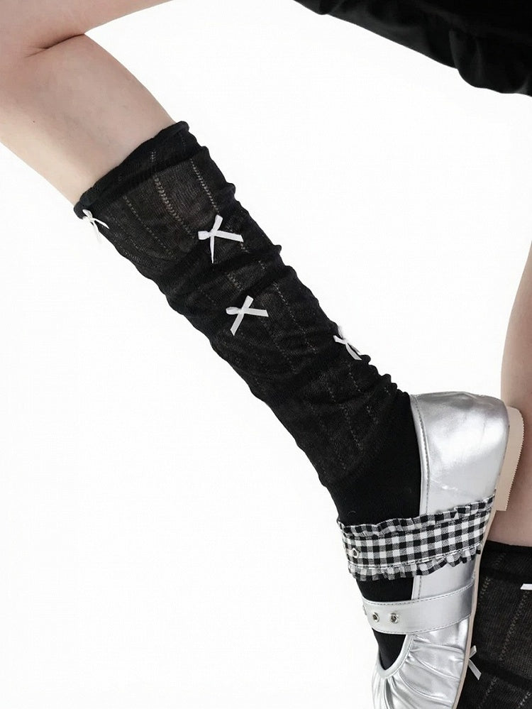 4-Color Striped Ruffled Calf Socks with Bow Detail - ModaSwings
