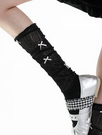 4-Color Striped Ruffled Calf Socks with Bow Detail - ModaSwings