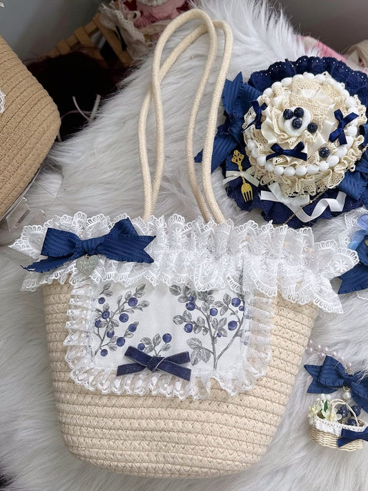 Straw Lolita Tote Details Options 2 Bag Color Cottagecore Lace