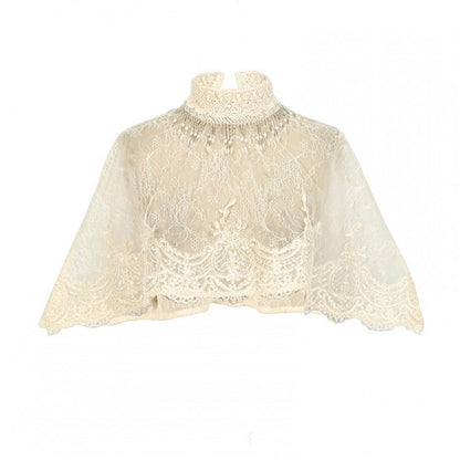 Lace Shawl Collar Cape Light Tassels Victorian Cream High Bead