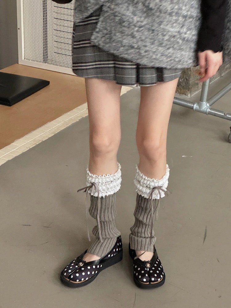 Ruffled Lace Bow Knit Warmers Leg