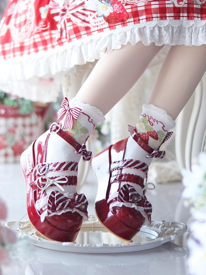 Red Sweet Details Lolita - for Heart-shaped Cat Fastener Print Mary Bowknot Wine with Janes