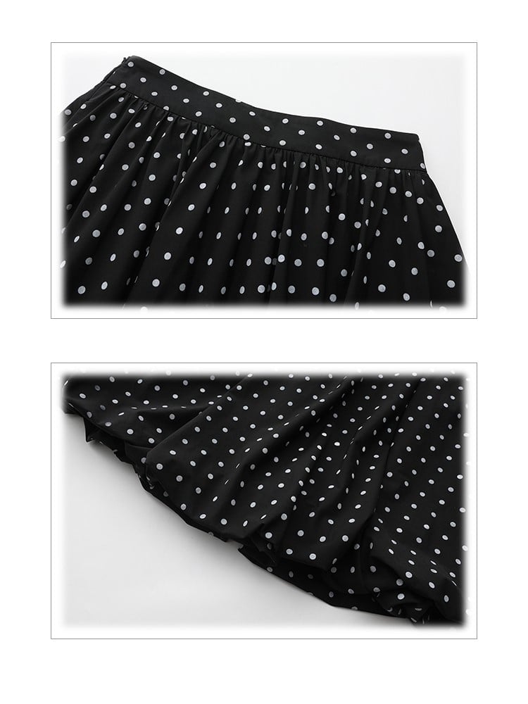 White Below-Knee Zipper with Side Plus Dots Skirt Black Size Polka