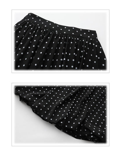 White Below-Knee Zipper with Side Plus Dots Skirt Black Size Polka
