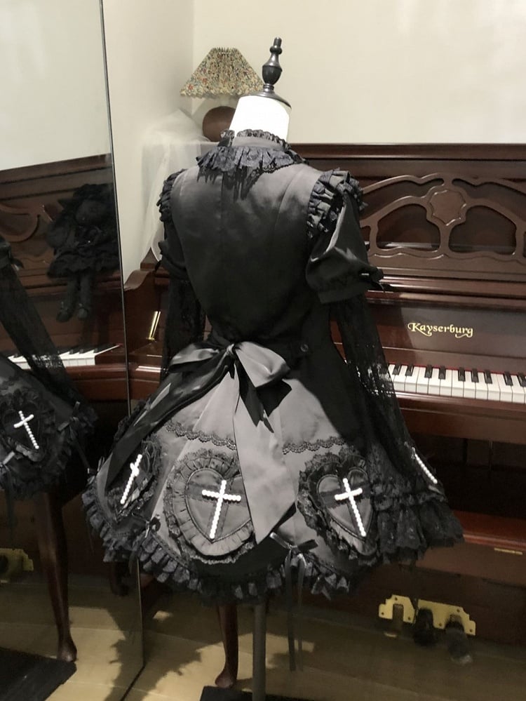 Details Cross and Lace Decoration Lolita Dress Black Gothic with Beaded