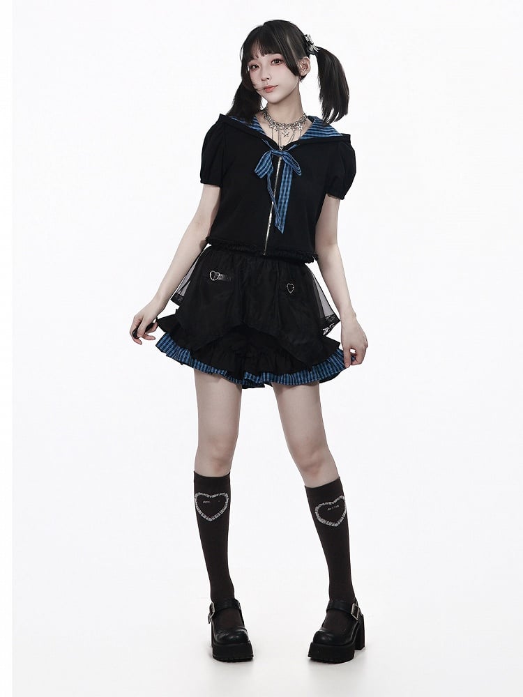 Asymmetrical Plaid Skort with Ruffle and Buckle Strap - PINK SAVIOR