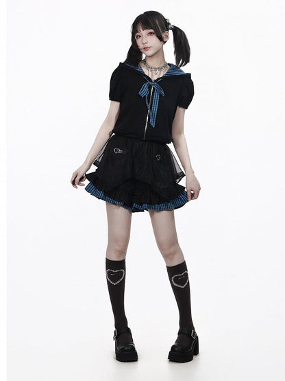 Asymmetrical Plaid Skort with Ruffle and Buckle Strap - PINK SAVIOR