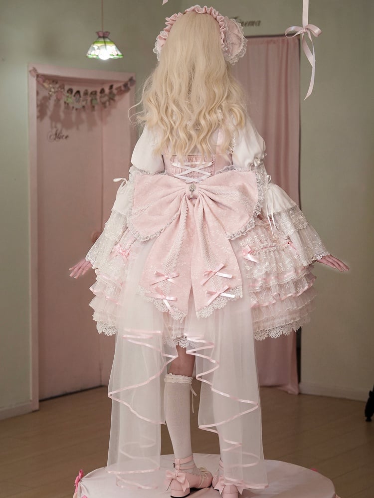 Kleid und Taillen-Lagenpullover abnehmbar mit Hanayome Pink Bows Ausschnitt Rock Lolita Hime auf