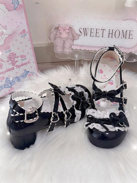 Sweet Leather - Bow Lolita Shoes PU with Black Decor