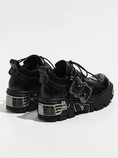 Flame with Shoes Lace-Up Detail And Closure Black Platform Punk - Buckles Skeleton Detailing