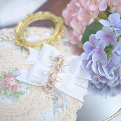 Lace 7 Colors Bowknot Hairclips Jirai Kei Charm Beaded with Heart