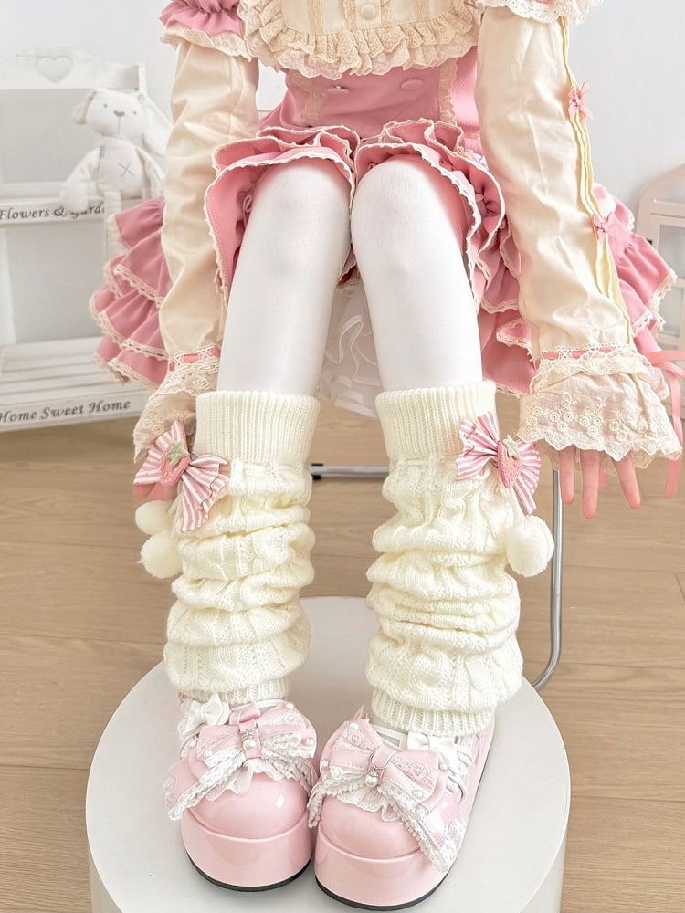 Knit Warmers Styles Cable Bow 2 - Leg Strawberry