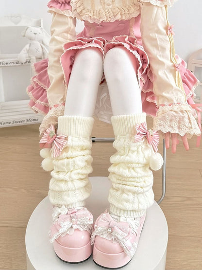 Knit Warmers Styles Cable Bow 2 - Leg Strawberry