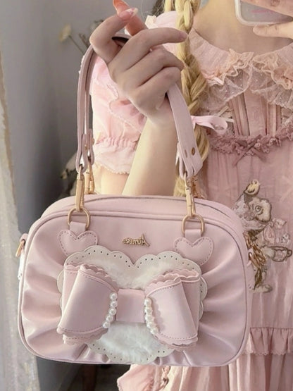 3-Way Leather Sweet Details PU Pink Lolita - Bag Beads