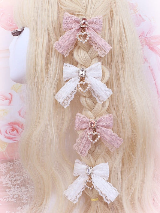 Lace 5 Color Options Heart Hairclip Bowknot Jirai Kei Charm