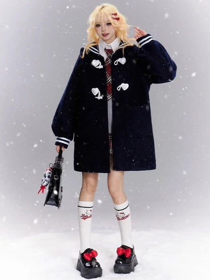 Marineblauer Mantel im Preppy-Stil mit Matrosenkragen