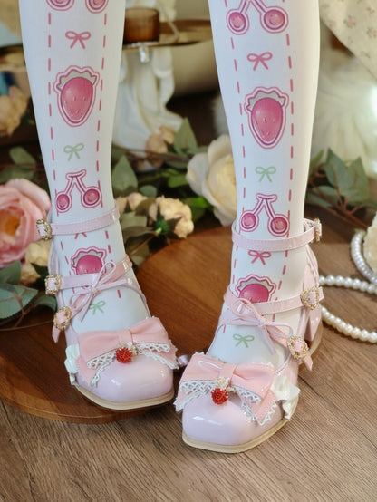 Toe Mid-heel Mary Bow Details Berry Pink Trim Square Ruffle Janes Accent -