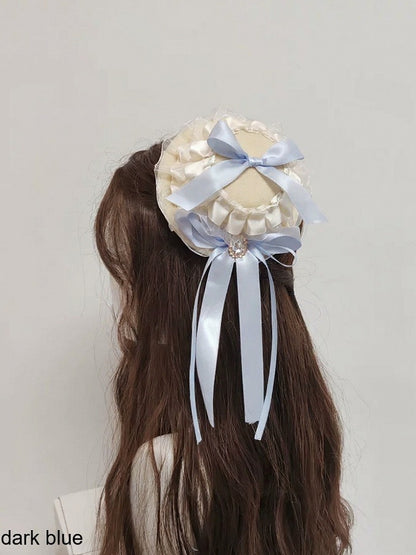 Multicolor Lace Trim Mini Hat with Bow Rhinestone - Ye Cheng Hair Accessory