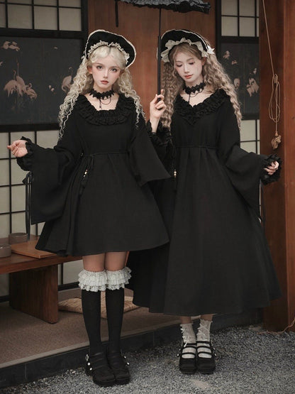 Dress Ruffled Version Black Wa Long V-neck Lolita Sleeves