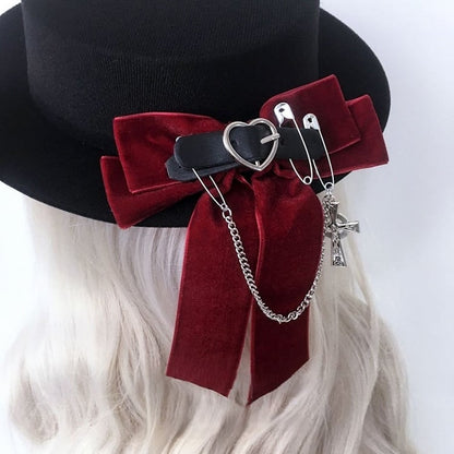 Chain Buckle Flat Black decorated Bow Hat with Accents