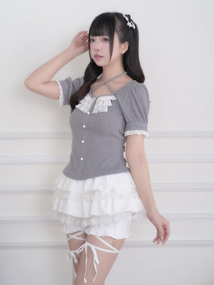 White Ryousangata Tiered Ruffled Skort - No Genki