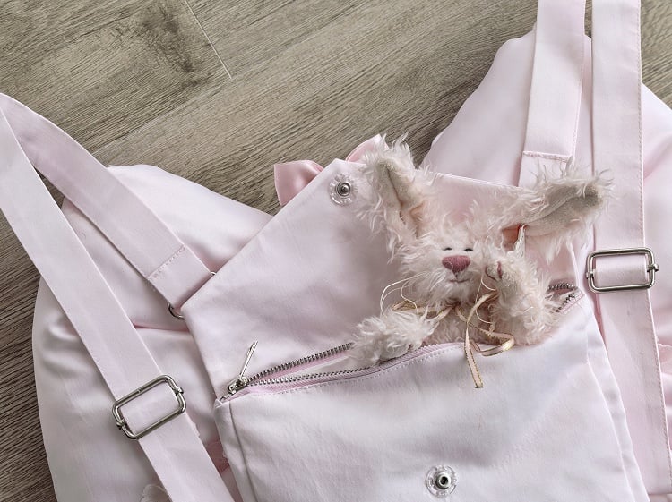 Chain with Bead Backpack Adorned Big and Blue Snowflakes Bow