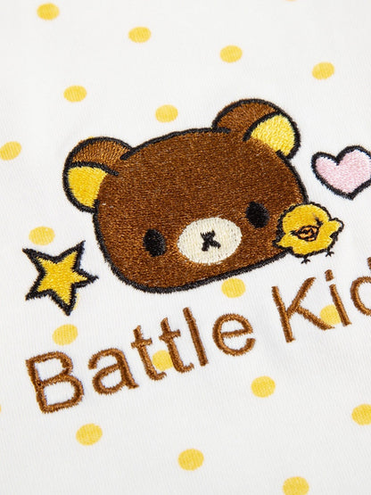Yellow Polka-Dot Tee with Bear Motif & Chick Charm - Languid Park
