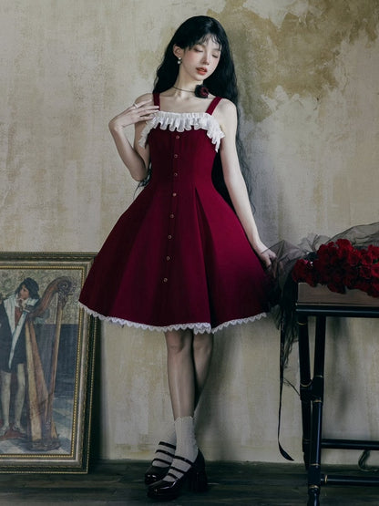 Kleid Fit Lolita Slim Fashion Taille Rot Elegant