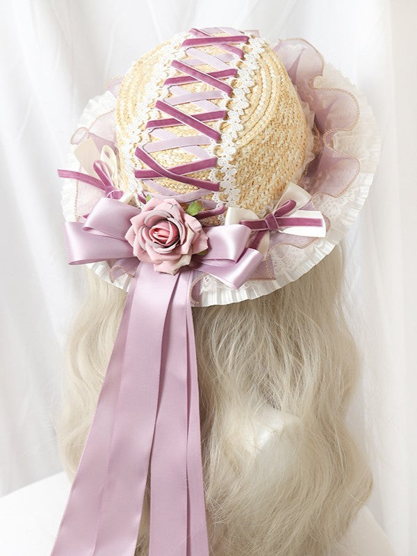 Bows Straw Options Color Ribbons Satin Hat Sweet Lolita 5 Crossed