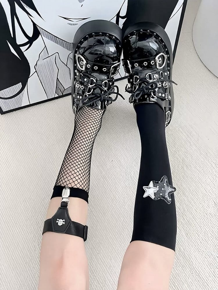 Calf Decor Star Socks Clips with Thigh Asymmetrical Set