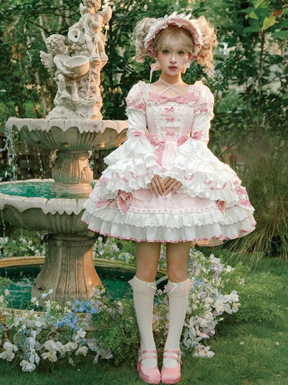 One Pink White and Bell Dress Piece Layered Lolita Sleeves School Long Old