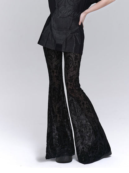 Gothic Schlaghose mit schwarzer Spitze und Rosetten